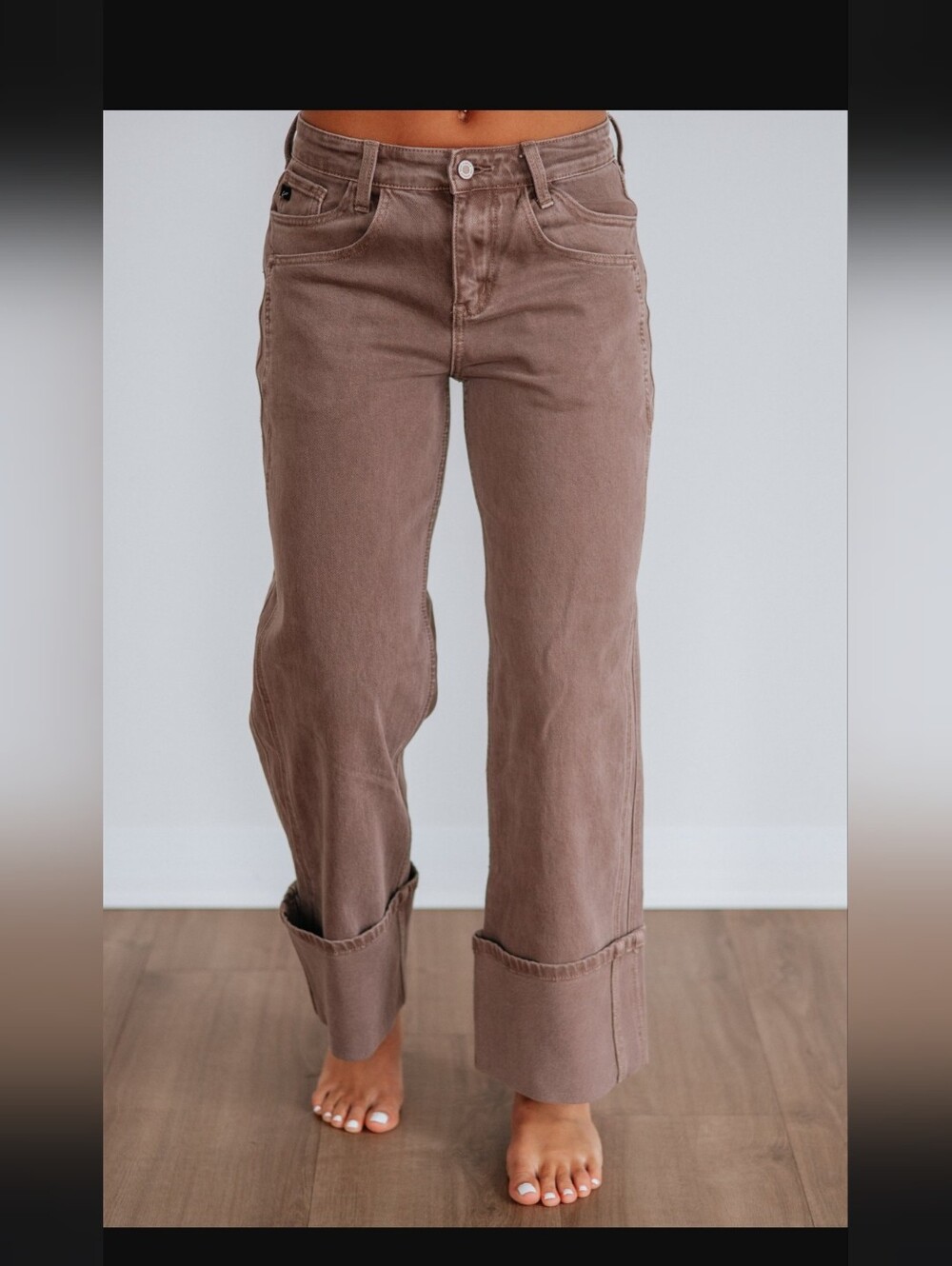 Kancan Colter Espresso High Rise Wide Leg Cuffed Jeans